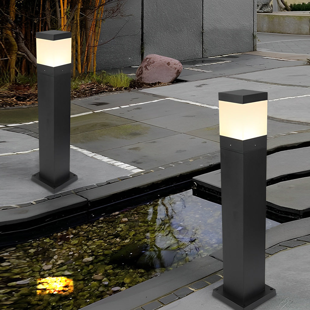 Modern Square LED Bollard Light 7W COB Waterproof Outdoor Pathway Lighting Black Aluminum IP65