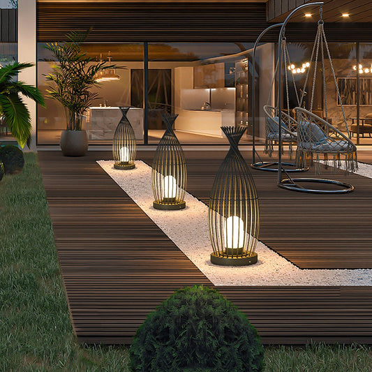 Industrial Caged Bottle Stainless Steel LED Outdoor Floor Lantern IP54 3000K