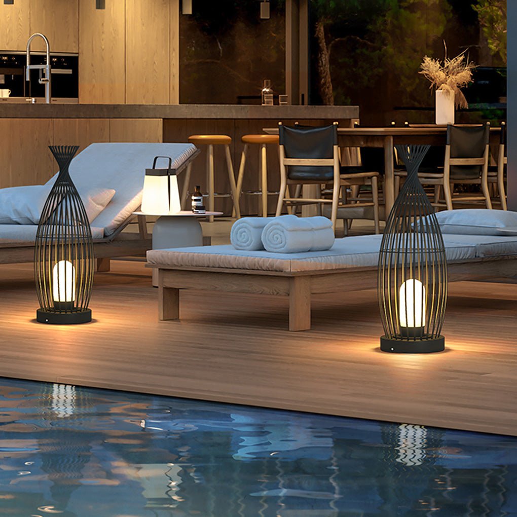 Industrial Caged Bottle Stainless Steel LED Outdoor Floor Lantern IP54 3000K