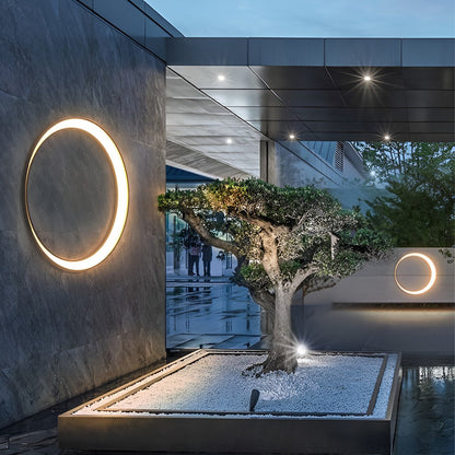 Modern Full Moon Circular LED Outdoor Wall Sconce Stainless Steel PC IP65 3 Sizes Garden Villa