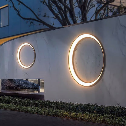Modern Full Moon Circular LED Outdoor Wall Sconce Stainless Steel PC IP65 3 Sizes Garden Villa
