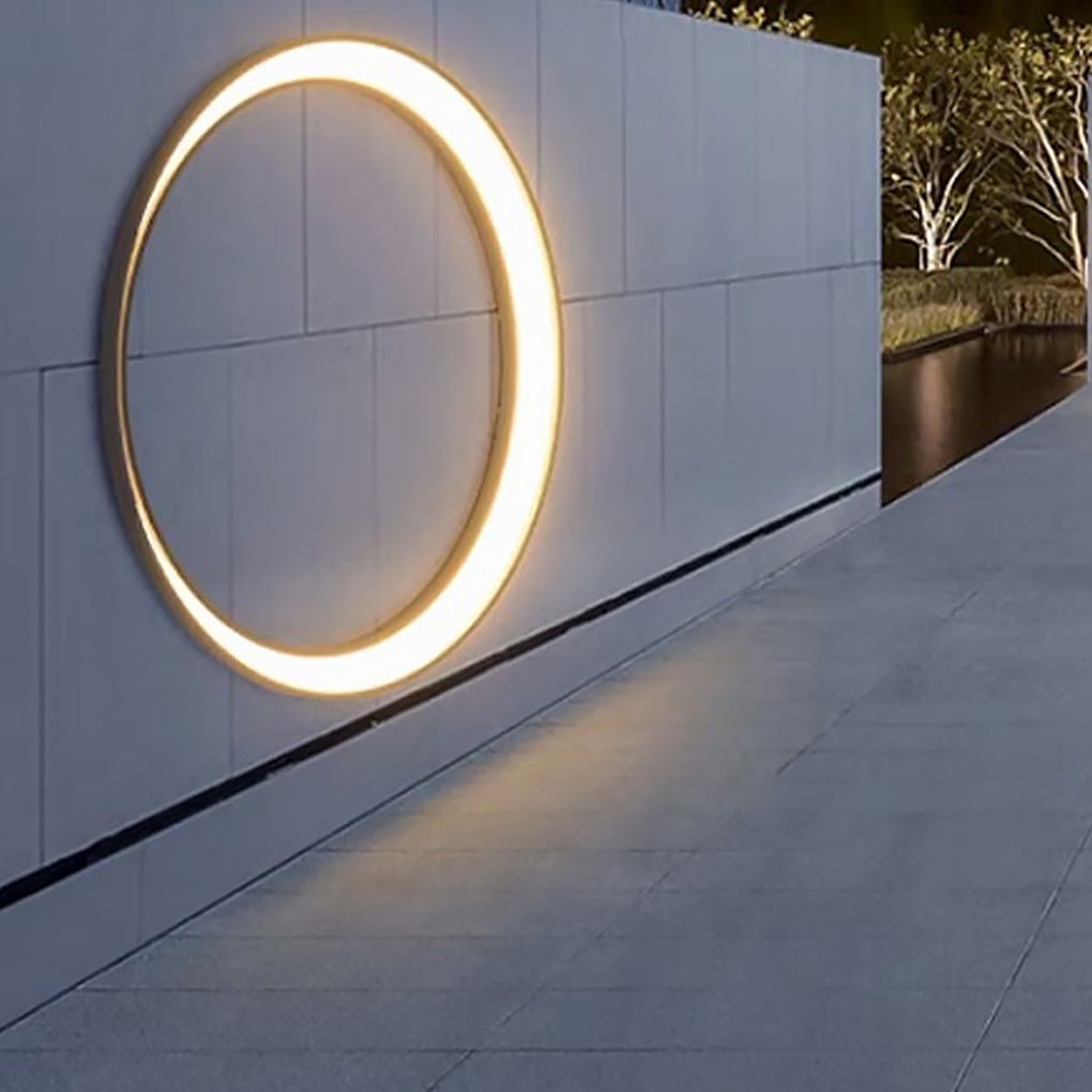 Modern Full Moon Circular LED Outdoor Wall Sconce Stainless Steel PC IP65 3 Sizes Garden Villa