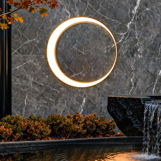 Modern Full Moon Circular LED Outdoor Wall Sconce Stainless Steel PC IP65 3 Sizes Garden Villa