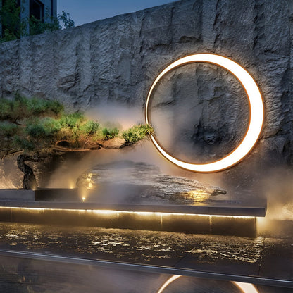 Modern Full Moon Circular LED Outdoor Wall Sconce Stainless Steel PC IP65 3 Sizes Garden Villa