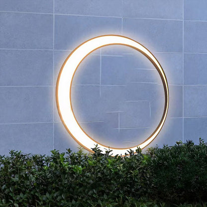 Modern Full Moon Circular LED Outdoor Wall Sconce Stainless Steel PC IP65 3 Sizes Garden Villa