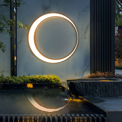 Modern Full Moon Circular LED Outdoor Wall Sconce Stainless Steel PC IP65 3 Sizes Garden Villa