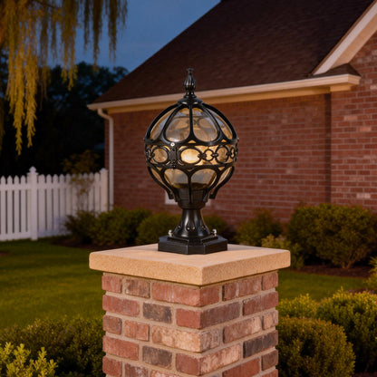 European Globe Pillar Light Die-Cast Aluminum Glass Black or Bronze Hardwired IP54 3 Sizes Polished E27