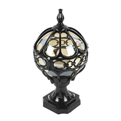 European Globe Pillar Light Die-Cast Aluminum Glass Black or Bronze Hardwired IP54 3 Sizes Polished E27