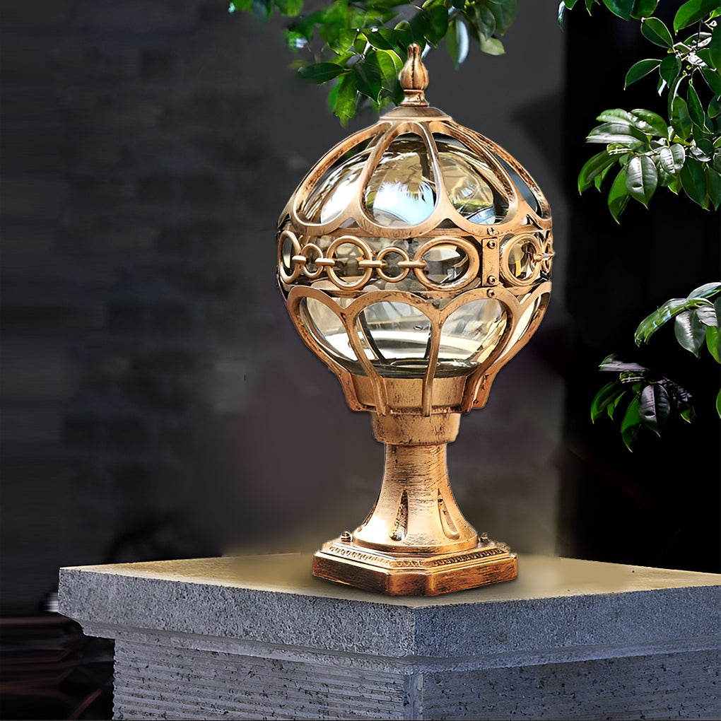 European Globe Pillar Light Die-Cast Aluminum Glass Black or Bronze Hardwired IP54 3 Sizes Polished E27