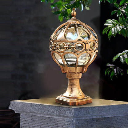 European Globe Pillar Light Die-Cast Aluminum Glass Black or Bronze Hardwired IP54 3 Sizes Polished E27