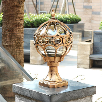 European Globe Pillar Light Die-Cast Aluminum Glass Black or Bronze Hardwired IP54 3 Sizes Polished E27