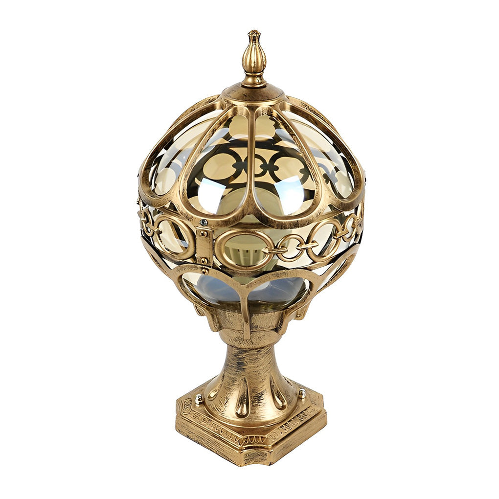 European Globe Pillar Light Die-Cast Aluminum Glass Black or Bronze Hardwired IP54 3 Sizes Polished E27