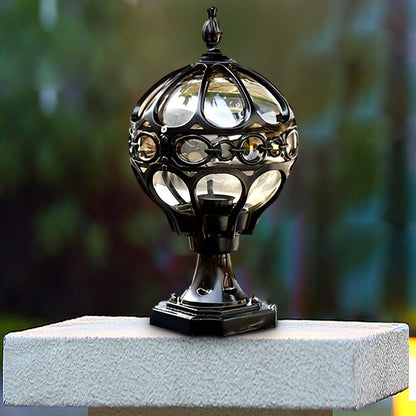 European Globe Pillar Light Die-Cast Aluminum Glass Black or Bronze Hardwired IP54 3 Sizes Polished E27