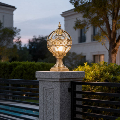 European Globe Pillar Light Die-Cast Aluminum Glass Black or Bronze Hardwired IP54 3 Sizes Polished E27