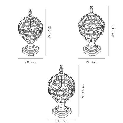 European Globe Pillar Light Die-Cast Aluminum Glass Black or Bronze Hardwired IP54 3 Sizes Polished E27