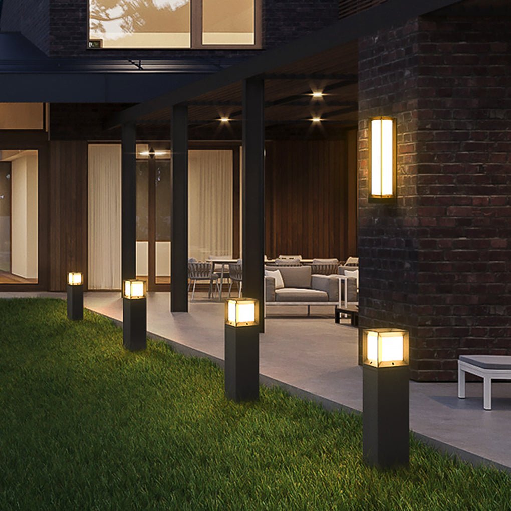 Classic Tall LED Bollard Light Waterproof Outdoor Pathway Landscape Lighting Black Aluminum PC IP54