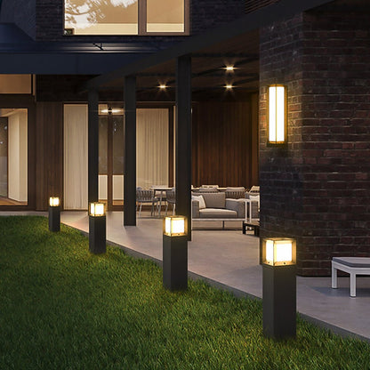 Classic Tall LED Bollard Light Waterproof Outdoor Pathway Landscape Lighting Black Aluminum PC IP54