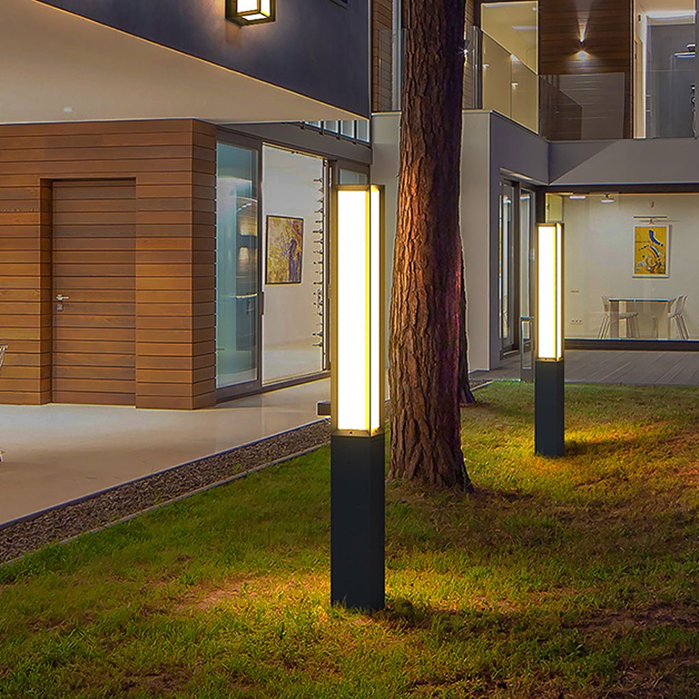 Classic Tall LED Bollard Light Waterproof Outdoor Pathway Landscape Lighting Black Aluminum PC IP54