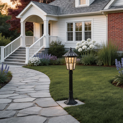 Black Aluminum Lantern Outdoor Path Light Solar Hardwired 3 Sizes