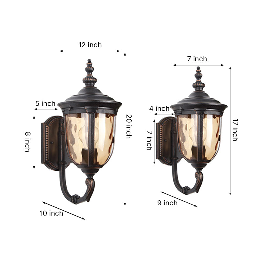 Copper-Tone Retro Outdoor Wall Lantern E27 IP54 American Style Die-Cast