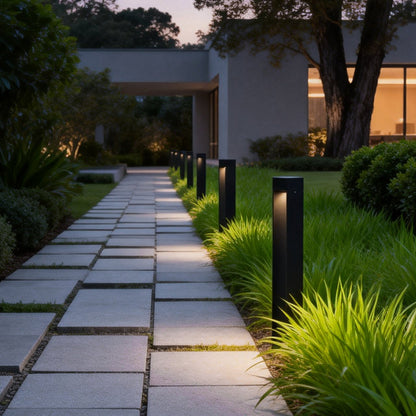 Modern Square LED Bollard Light 5W Waterproof Outdoor Lawn Pathway Lighting Black Aluminum IP54
