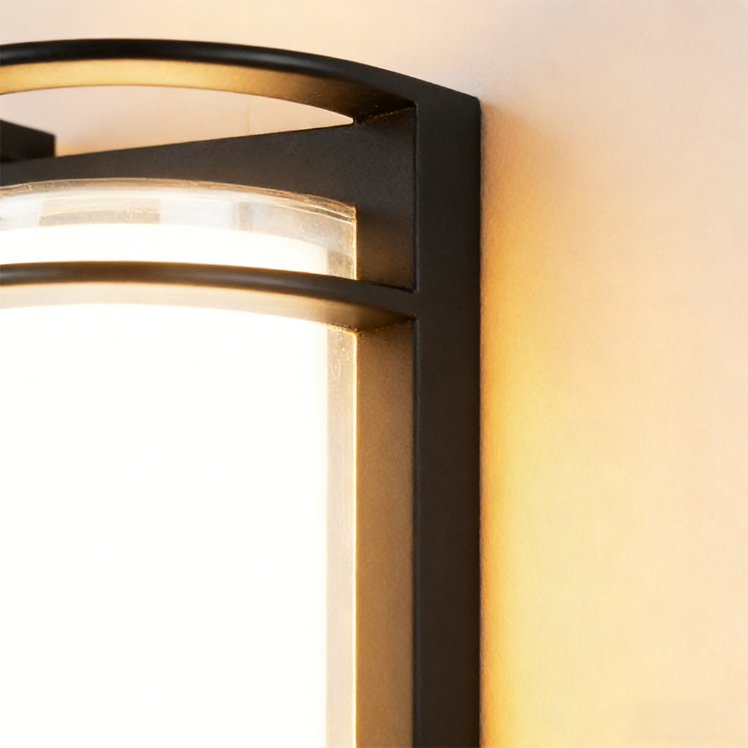 Modern Black Outdoor Wall Sconce Dual Layer Shade Aluminum LED 30W CRI80