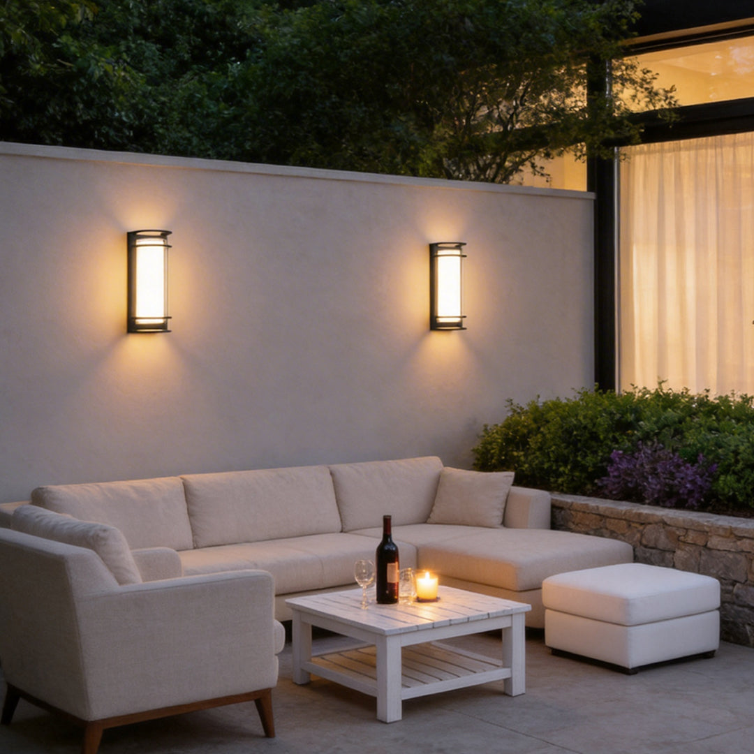 Modern Black Outdoor Wall Sconce Dual Layer Shade Aluminum LED 30W CRI80