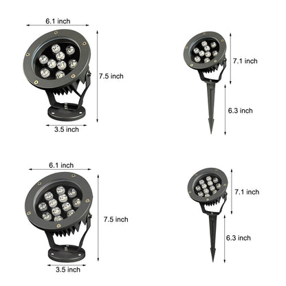 Outdoor LED Spotlight Round Die-Cast Aluminum Tempered Glass 9W 12W 18W 24W DC24V 3000K IP65 Base or Ground Insert