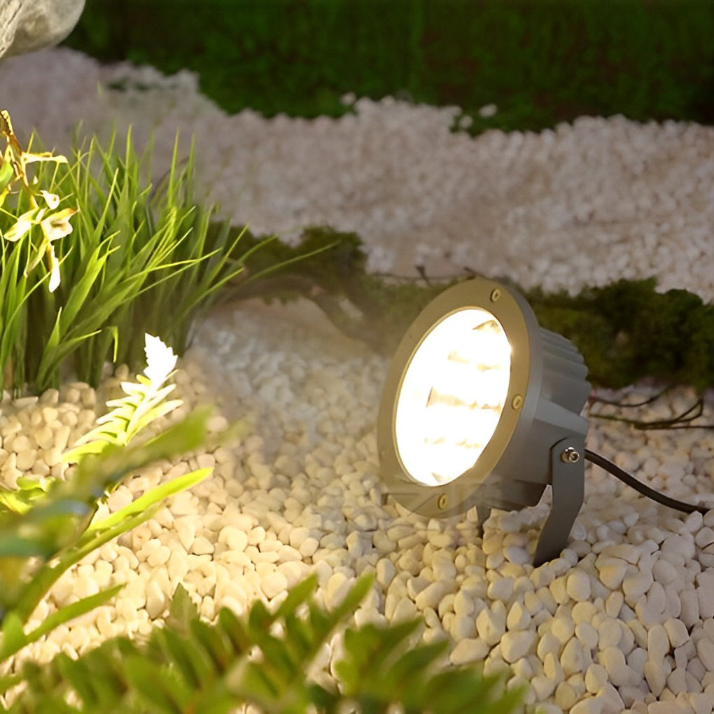 Outdoor LED Spotlight Round Die-Cast Aluminum Tempered Glass 9W 12W 18W 24W DC24V 3000K IP65 Base or Ground Insert