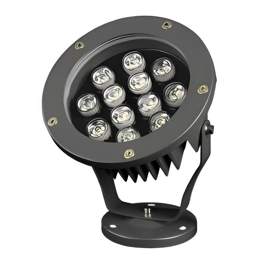 Outdoor LED Spotlight Round Die-Cast Aluminum Tempered Glass 9W 12W 18W 24W DC24V 3000K IP65 Base or Ground Insert