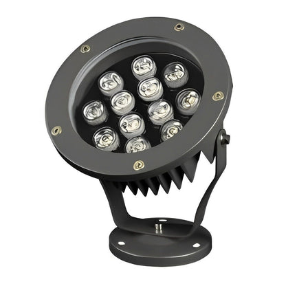 Outdoor LED Spotlight Round Die-Cast Aluminum Tempered Glass 9W 12W 18W 24W DC24V 3000K IP65 Base or Ground Insert
