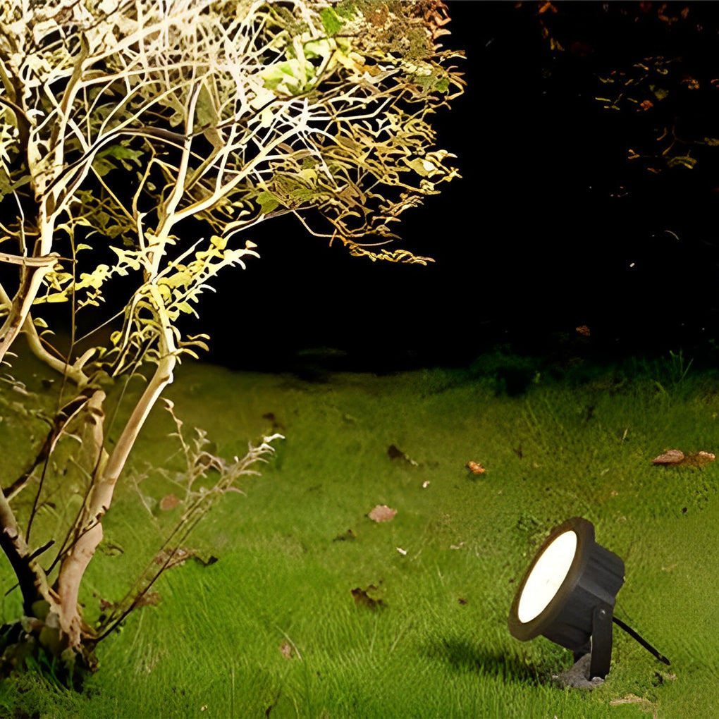 Outdoor LED Spotlight Round Die-Cast Aluminum Tempered Glass 9W 12W 18W 24W DC24V 3000K IP65 Base or Ground Insert