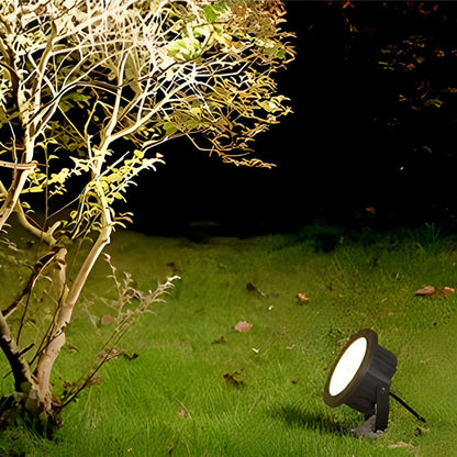 Outdoor LED Spotlight Round Die-Cast Aluminum Tempered Glass 9W 12W 18W 24W DC24V 3000K IP65 Base or Ground Insert