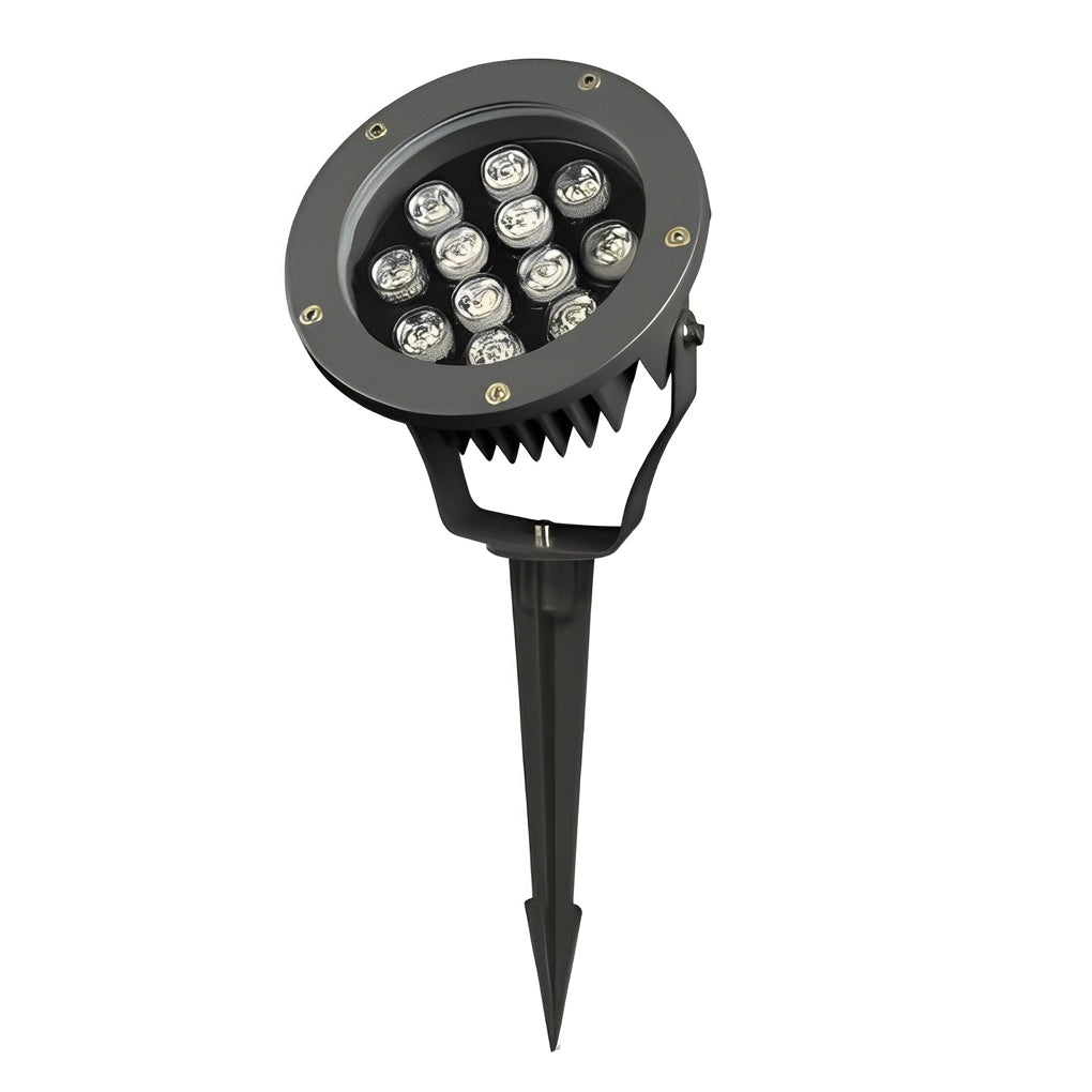 Outdoor LED Spotlight Round Die-Cast Aluminum Tempered Glass 9W 12W 18W 24W DC24V 3000K IP65 Base or Ground Insert