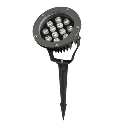 Outdoor LED Spotlight Round Die-Cast Aluminum Tempered Glass 9W 12W 18W 24W DC24V 3000K IP65 Base or Ground Insert