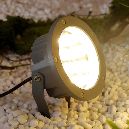 Outdoor LED Spotlight Round Die-Cast Aluminum Tempered Glass 9W 12W 18W 24W DC24V 3000K IP65 Base or Ground Insert