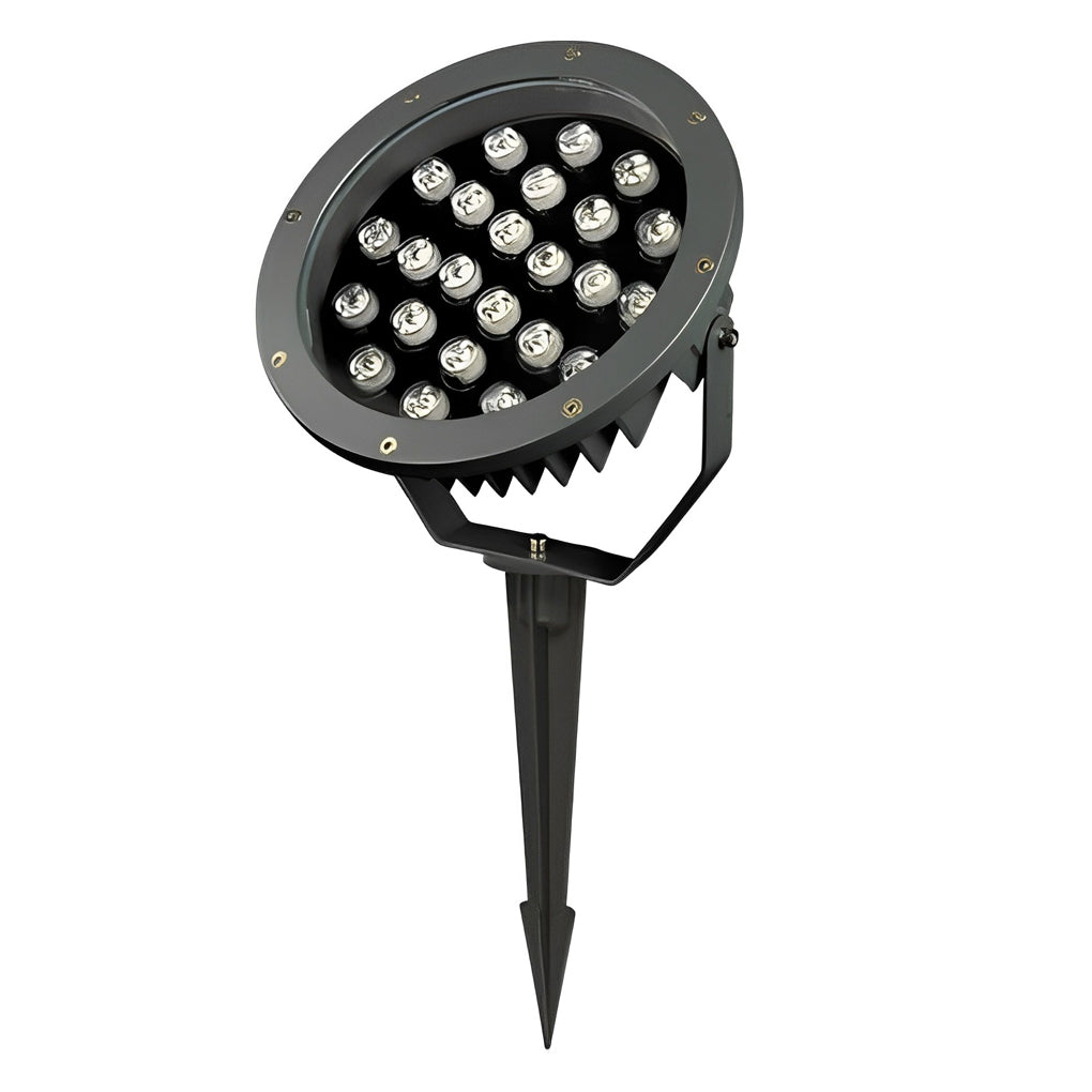 Outdoor LED Spotlight Round Die-Cast Aluminum Tempered Glass 9W 12W 18W 24W DC24V 3000K IP65 Base or Ground Insert