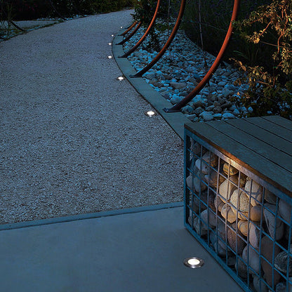 Hardwired LED Recessed In-Ground Well Light Chrome Stainless Steel Frosted Glass 3W or 5W IP65 3000K Deck Poolside Garden