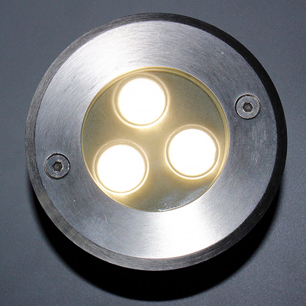 Hardwired LED Recessed In-Ground Well Light Chrome Stainless Steel Frosted Glass 3W or 5W IP65 3000K Deck Poolside Garden