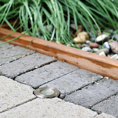 Hardwired LED Recessed In-Ground Well Light Chrome Stainless Steel Frosted Glass 3W or 5W IP65 3000K Deck Poolside Garden