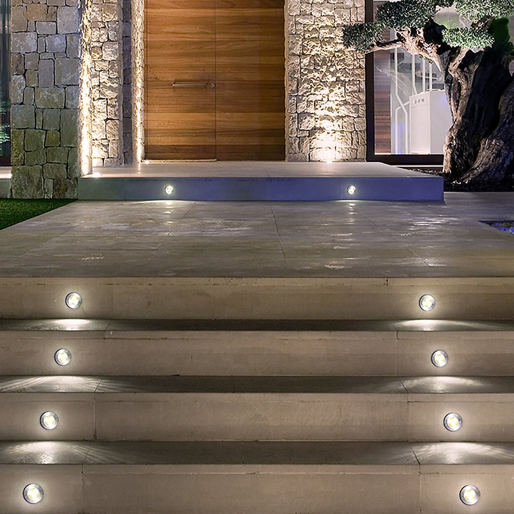 Hardwired LED Recessed In-Ground Well Light Chrome Stainless Steel Frosted Glass 3W or 5W IP65 3000K Deck Poolside Garden