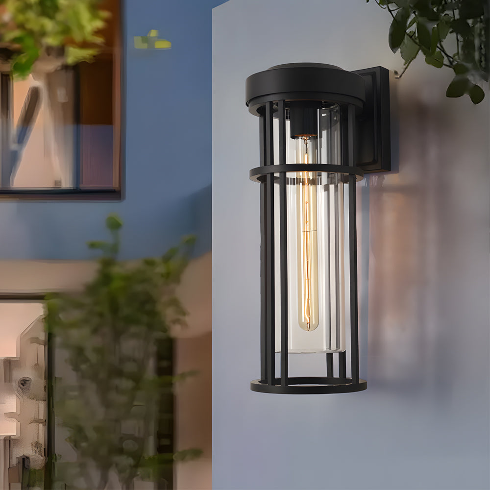Black Aluminium Outdoor Wall Sconce Glass Lampshade E27 IP54 Nordic Style
