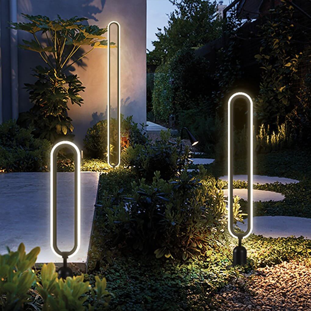 Sleek Black Oval Ring LED Outdoor Courtyard Lamp Solar or Hardwired DC12V 6W–10W IP54 3 Heights Ground Insert or Base