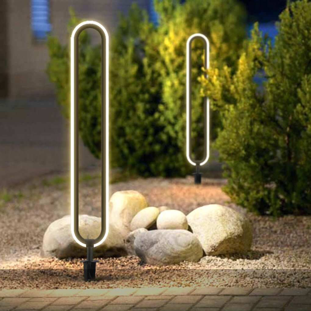 Sleek Black Oval Ring LED Outdoor Courtyard Lamp Solar or Hardwired DC12V 6W–10W IP54 3 Heights Ground Insert or Base