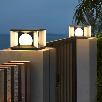 Modern Stainless Steel PC Globe Solar or Hardwired Outdoor Pillar Light Black IP65 8 Hour 2 Sizes Garden Villa