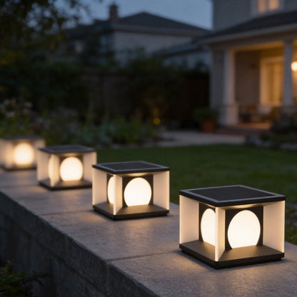 Modern Stainless Steel PC Globe Solar or Hardwired Outdoor Pillar Light Black IP65 8 Hour 2 Sizes Garden Villa