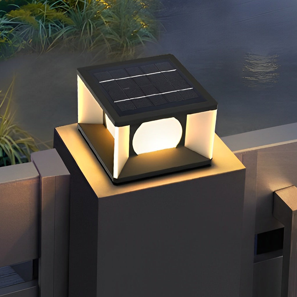 Modern Stainless Steel PC Globe Solar or Hardwired Outdoor Pillar Light Black IP65 8 Hour 2 Sizes Garden Villa