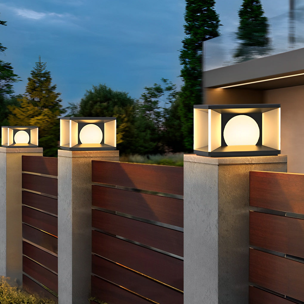 Modern Stainless Steel PC Globe Solar or Hardwired Outdoor Pillar Light Black IP65 8 Hour 2 Sizes Garden Villa