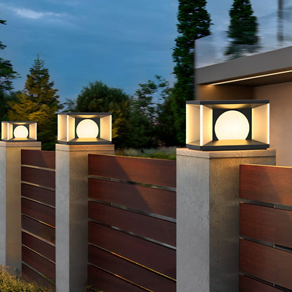 Modern Stainless Steel PC Globe Solar or Hardwired Outdoor Pillar Light Black IP65 8 Hour 2 Sizes Garden Villa