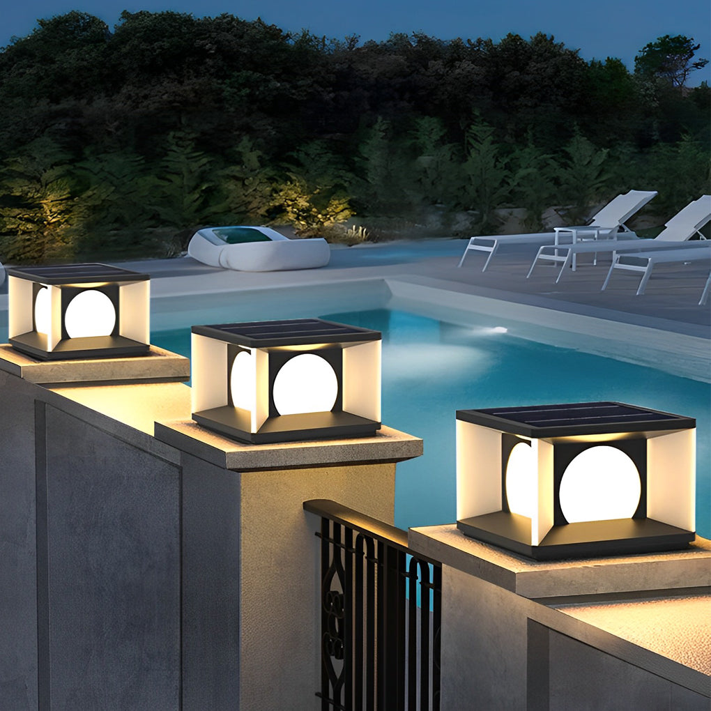 Modern Stainless Steel PC Globe Solar or Hardwired Outdoor Pillar Light Black IP65 8 Hour 2 Sizes Garden Villa